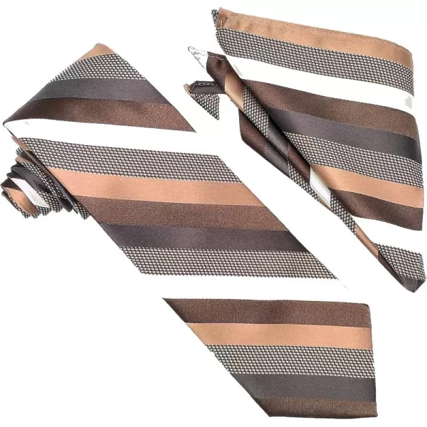 Stacy Adams Mens Tall Plus Size Microfiber Stripped Tie Set Extra LongBrown