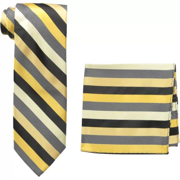Stacy Adams Mens Tall Plus Size Microfiber Stripped Tie Set Extra LongGold