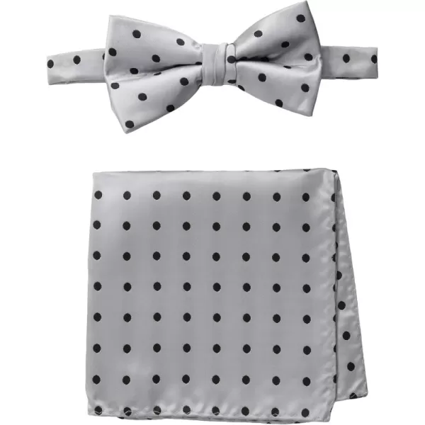 Stacy Adams Mens Satin Dot Bow Tie SetSilver