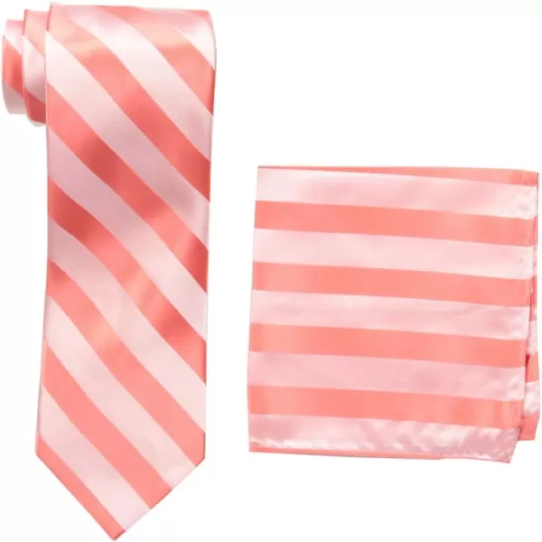 STACY ADAMS Mens TallPlusSize Solid Woven Formal Stripe Tie Set Extra LongCoral