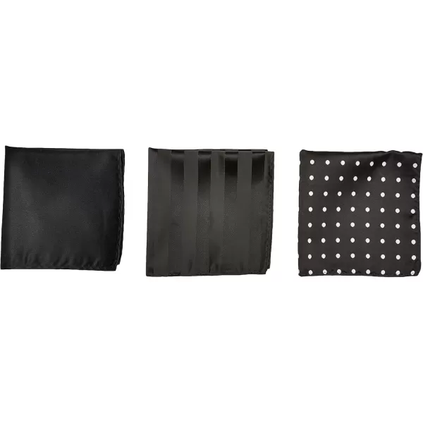 STACY ADAMS mens 3 Pack Satin Neckties Solid Striped Dots With Pocket SquaresNecktieBlack