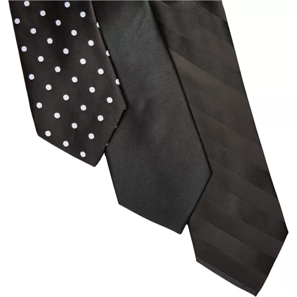 STACY ADAMS mens 3 Pack Satin Neckties Solid Striped Dots With Pocket SquaresNecktieBlack