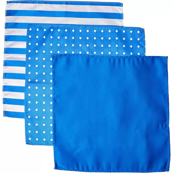 STACY ADAMS mens 3 Pack Satin Neckties Solid Striped Dots With Pocket SquaresNecktieBlue