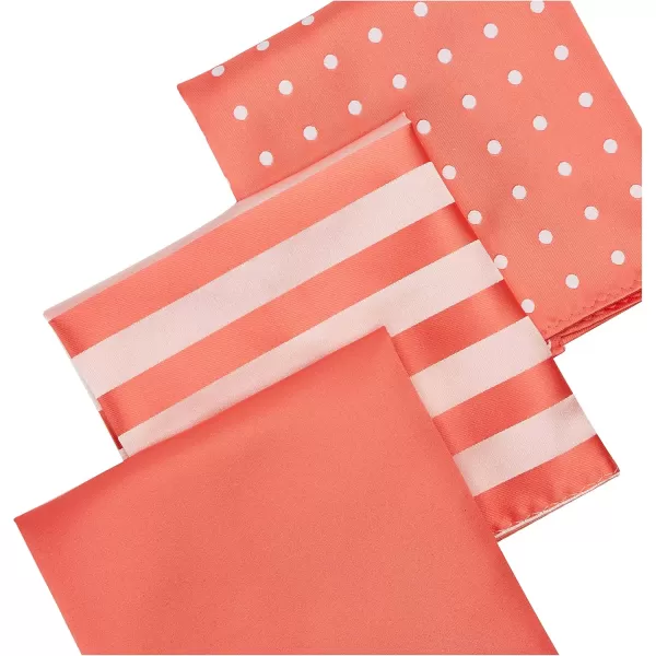 STACY ADAMS mens 3 Pack Satin Neckties Solid Striped Dots With Pocket SquaresNecktieCoral