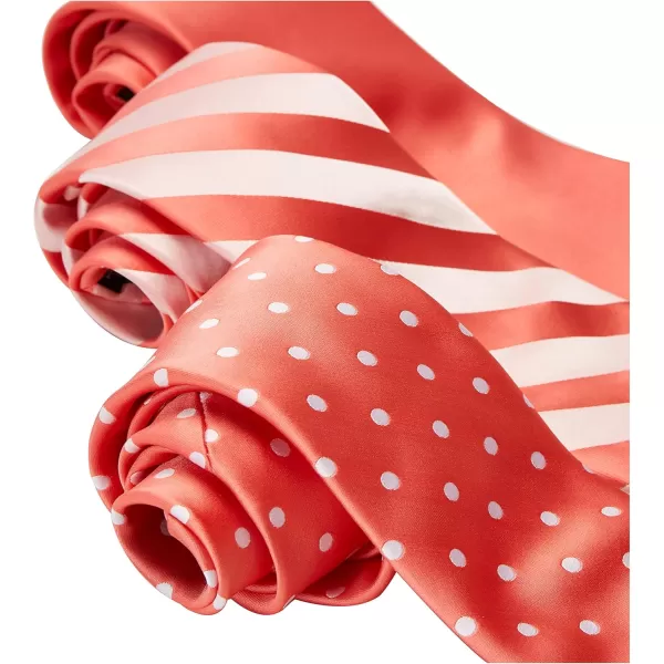 STACY ADAMS mens 3 Pack Satin Neckties Solid Striped Dots With Pocket SquaresNecktieCoral