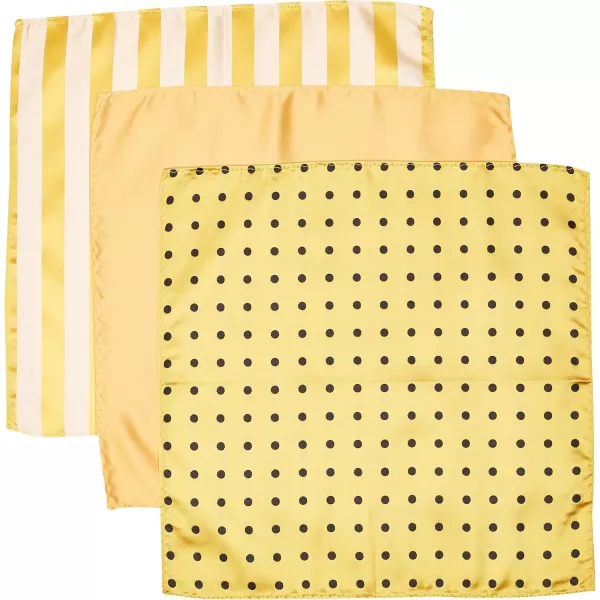 STACY ADAMS mens 3 Pack Satin Neckties Solid Striped Dots With Pocket SquaresNecktieGold