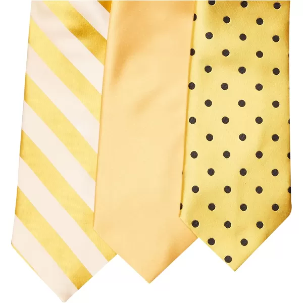 STACY ADAMS mens 3 Pack Satin Neckties Solid Striped Dots With Pocket SquaresNecktieGold