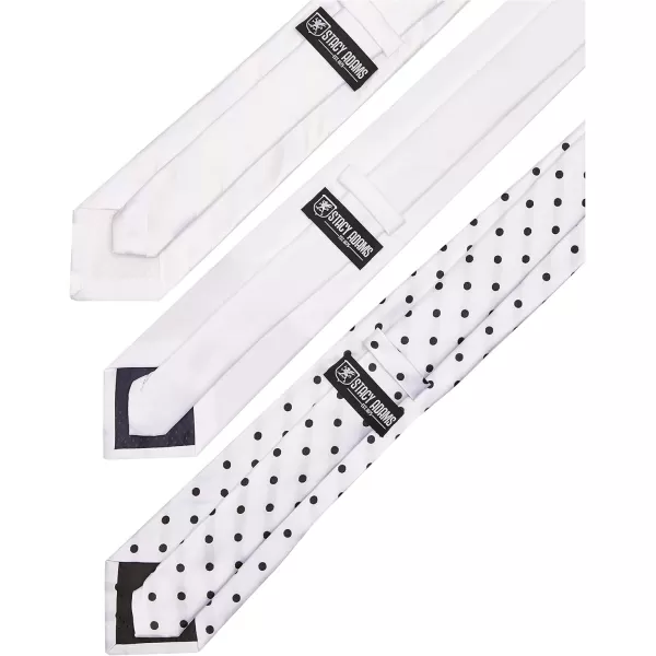 STACY ADAMS mens 3 Pack Satin Neckties Solid Striped Dots With Pocket SquaresNecktieWhite