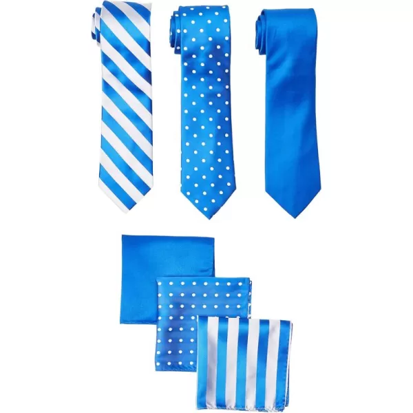 STACY ADAMS mens 3 Pack Satin Neckties Solid Striped Dots With Pocket SquaresNecktieBlue