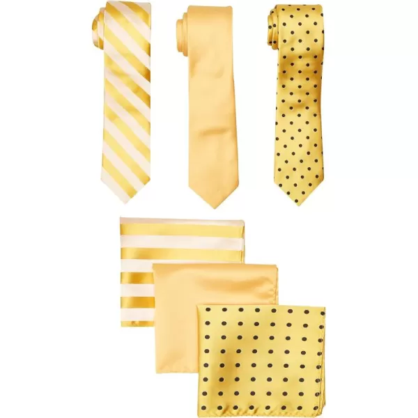 STACY ADAMS mens 3 Pack Satin Neckties Solid Striped Dots With Pocket SquaresNecktieGold