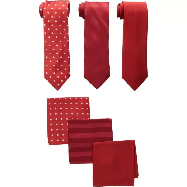 STACY ADAMS mens 3 Pack Satin Neckties Solid Striped Dots With Pocket SquaresNecktieRed