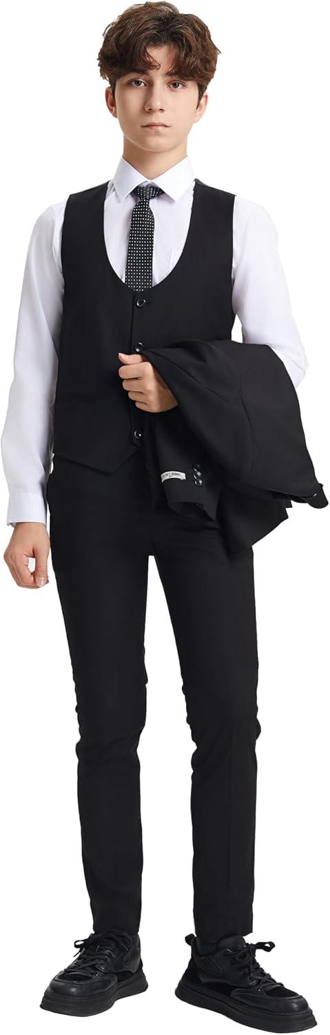 imageSTACY ADAMS Boys Classic 5Piece Suit Set  Blazer Vest Pants Shirt ampamp TieBlack
