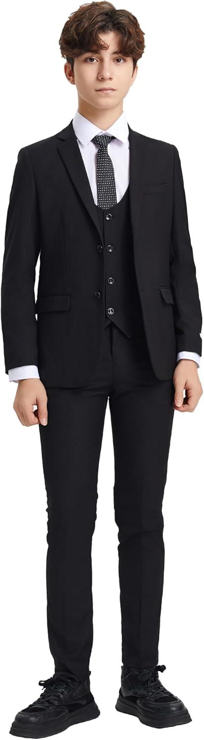 imageSTACY ADAMS Boys Classic 5Piece Suit Set  Blazer Vest Pants Shirt ampamp TieBlack