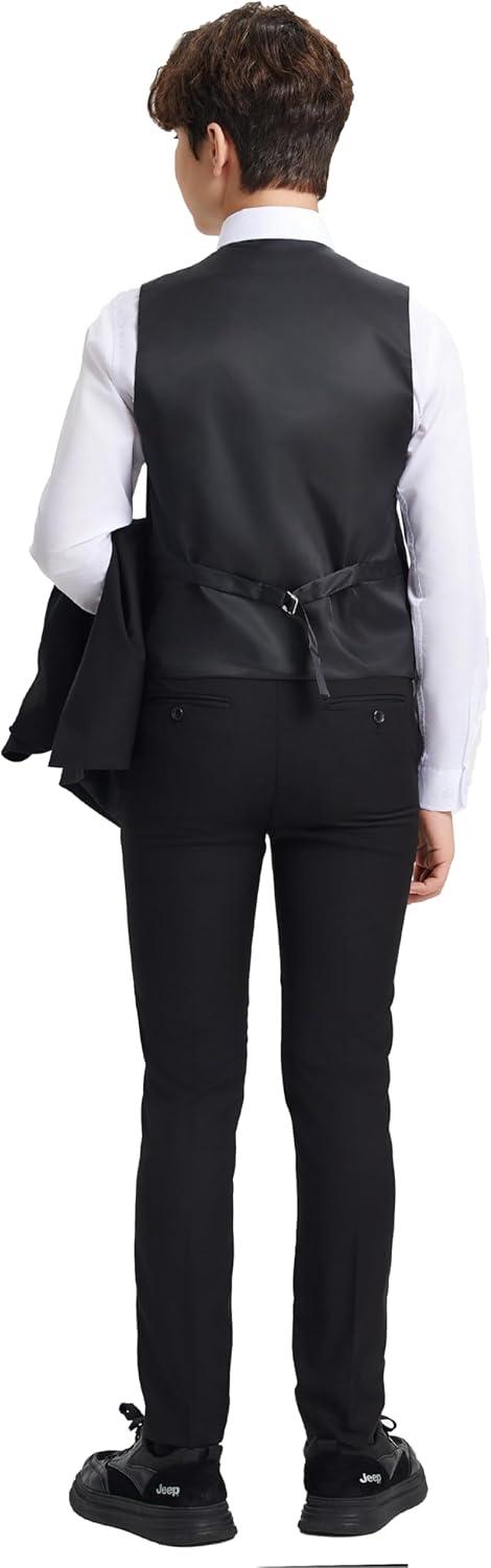 imageSTACY ADAMS Boys Classic 5Piece Suit Set  Blazer Vest Pants Shirt ampamp TieBlack
