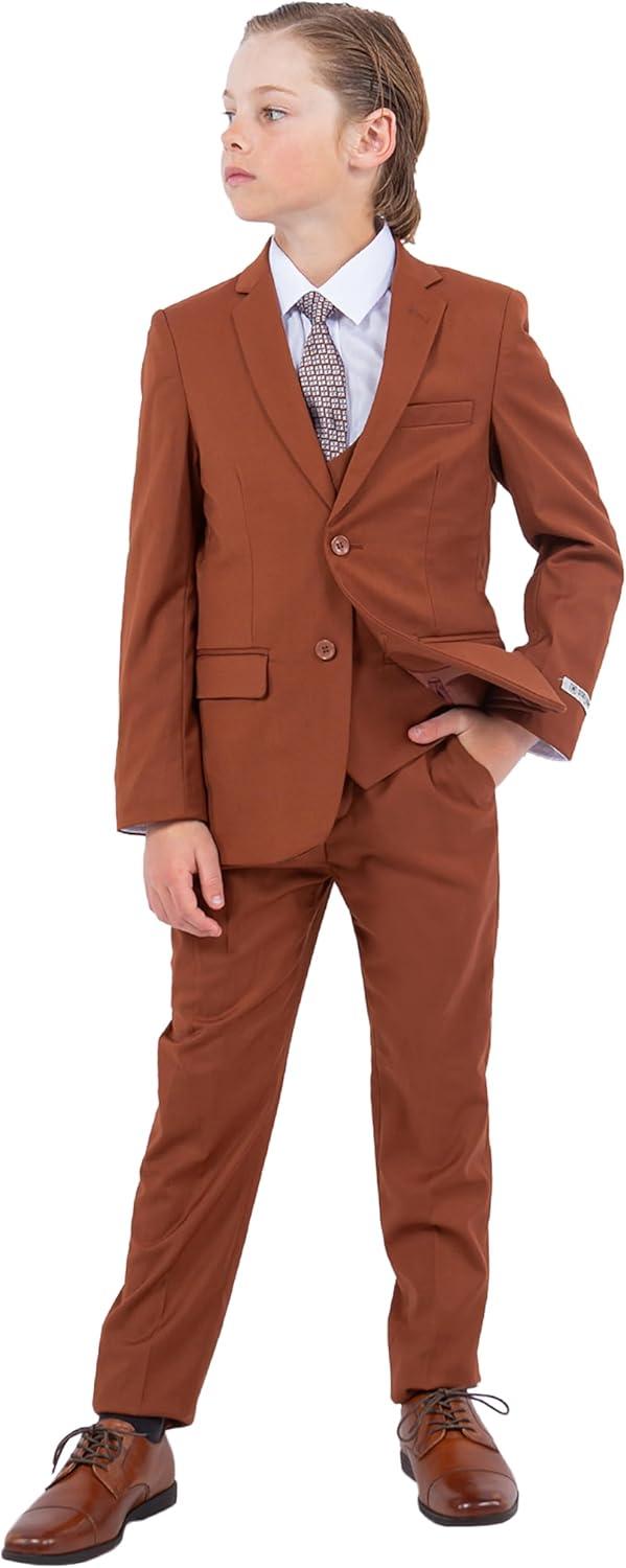 imageSTACY ADAMS Boys Classic 5Piece Suit Set  Blazer Vest Pants Shirt ampamp TieBrown
