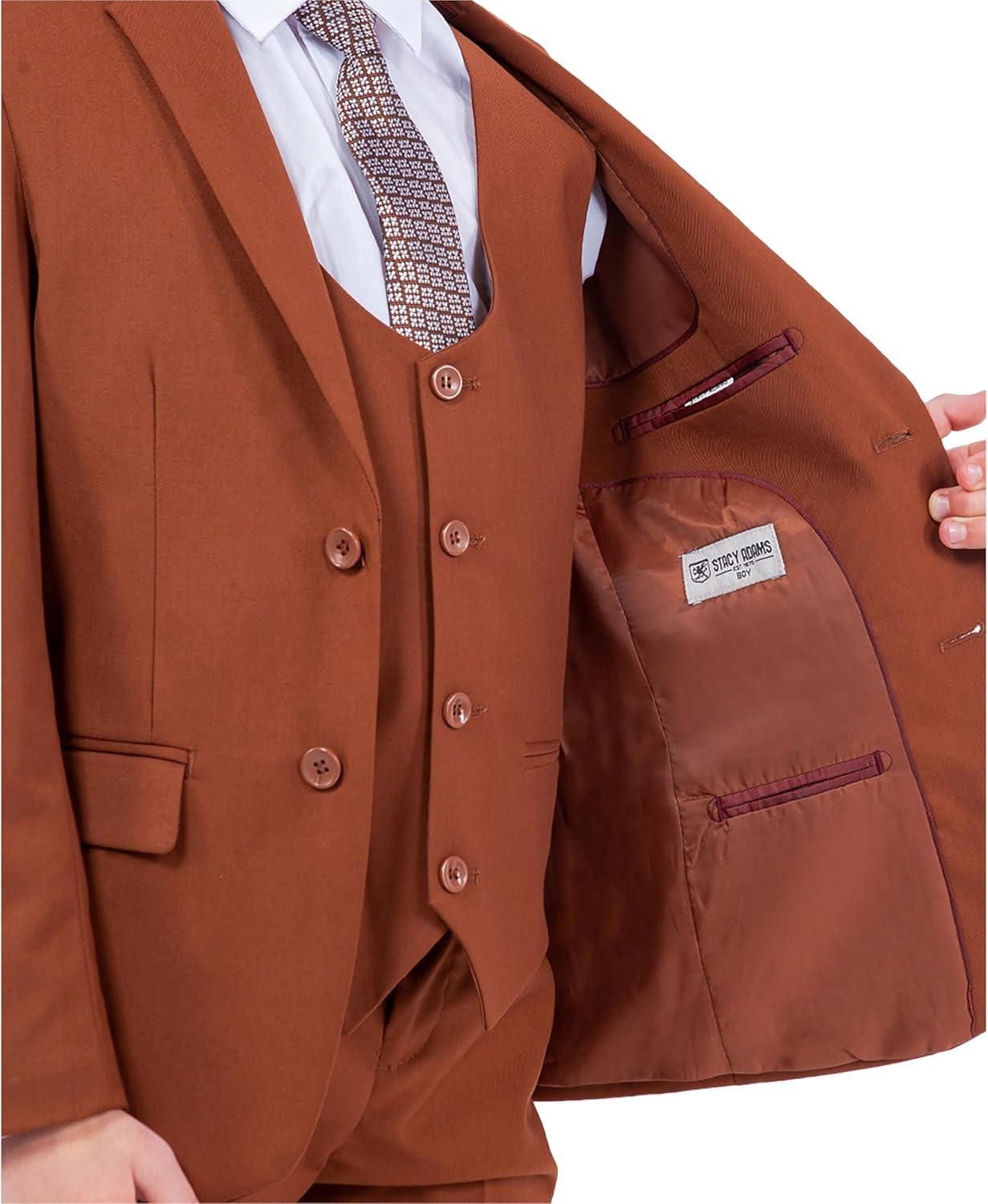 imageSTACY ADAMS Boys Classic 5Piece Suit Set  Blazer Vest Pants Shirt ampamp TieBrown