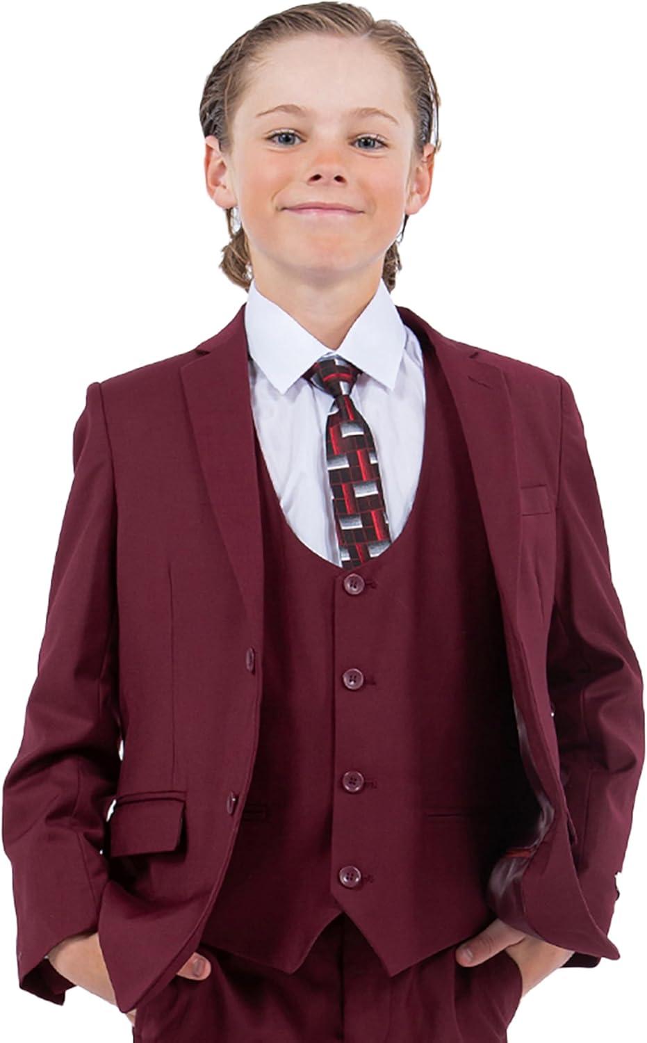 imageSTACY ADAMS Boys Classic 5Piece Suit Set  Blazer Vest Pants Shirt ampamp TieBurgundy