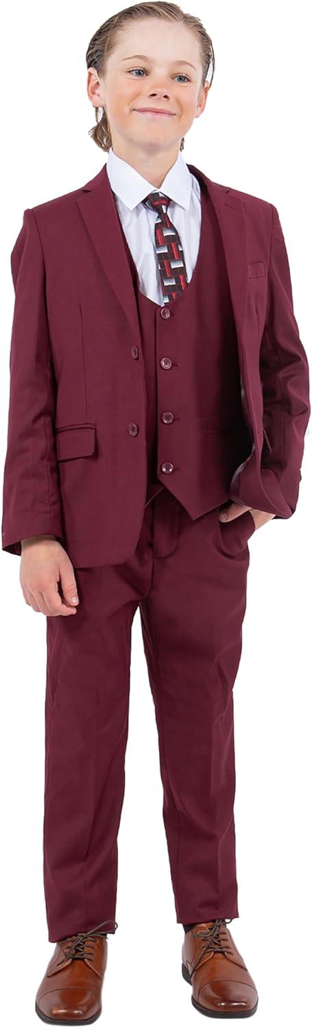 imageSTACY ADAMS Boys Classic 5Piece Suit Set  Blazer Vest Pants Shirt ampamp TieBurgundy