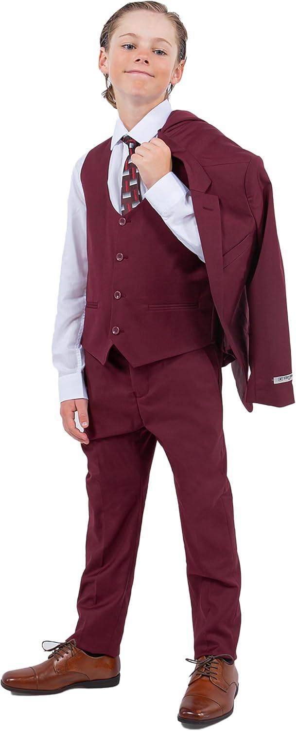 imageSTACY ADAMS Boys Classic 5Piece Suit Set  Blazer Vest Pants Shirt ampamp TieBurgundy