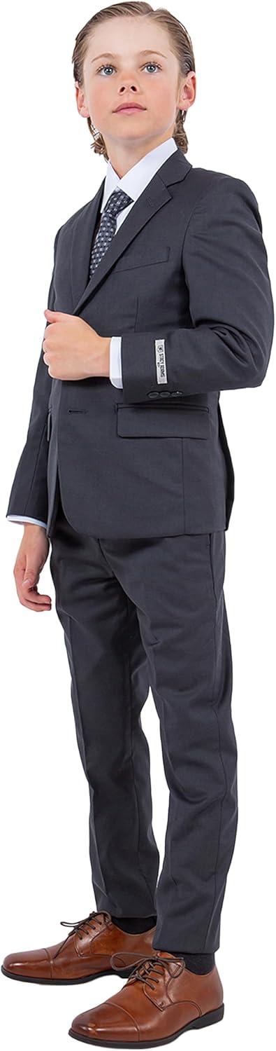 imageSTACY ADAMS Boys Classic 5Piece Suit Set  Blazer Vest Pants Shirt ampamp TieCharcoal Grey