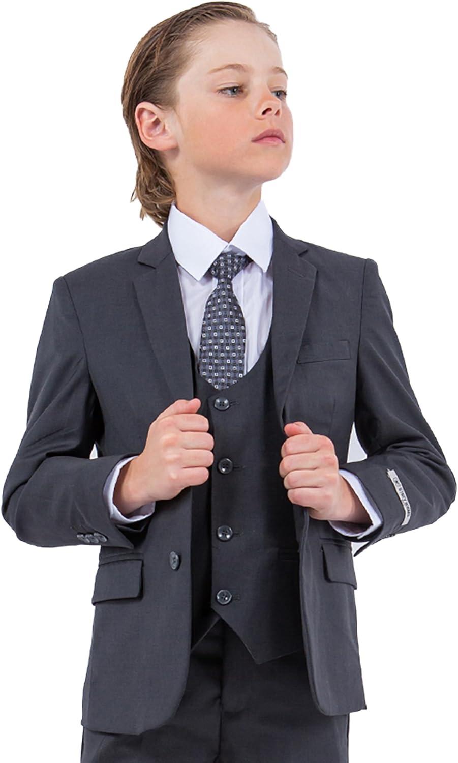 imageSTACY ADAMS Boys Classic 5Piece Suit Set  Blazer Vest Pants Shirt ampamp TieCharcoal Grey