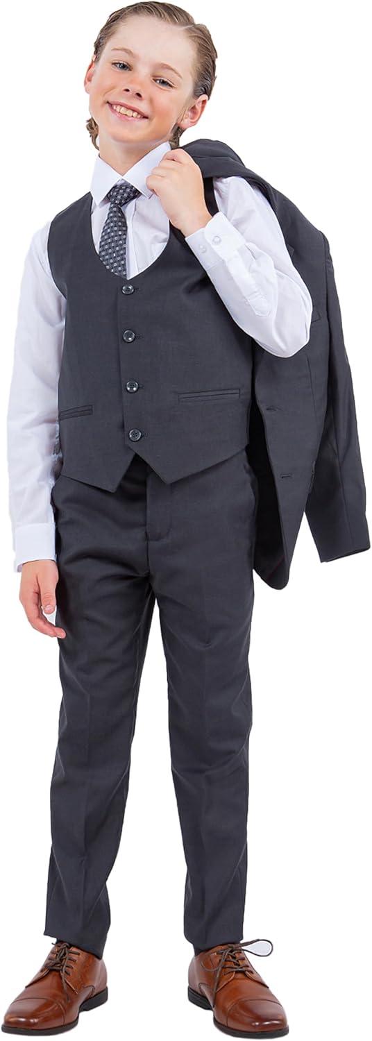 imageSTACY ADAMS Boys Classic 5Piece Suit Set  Blazer Vest Pants Shirt ampamp TieCharcoal Grey
