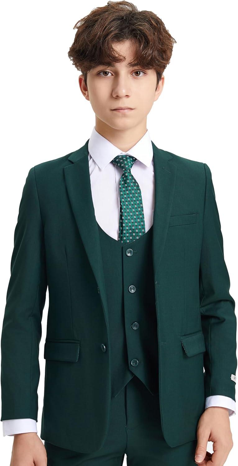 imageSTACY ADAMS Boys Classic 5Piece Suit Set  Blazer Vest Pants Shirt ampamp TieGreen