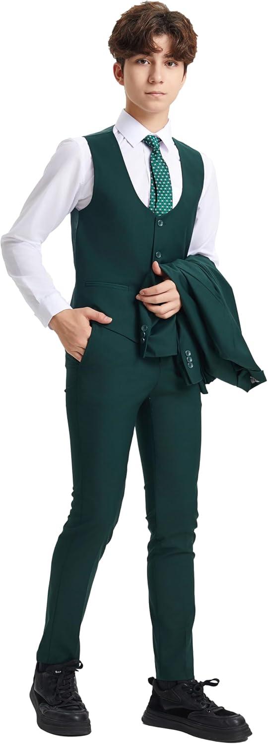 imageSTACY ADAMS Boys Classic 5Piece Suit Set  Blazer Vest Pants Shirt ampamp TieGreen