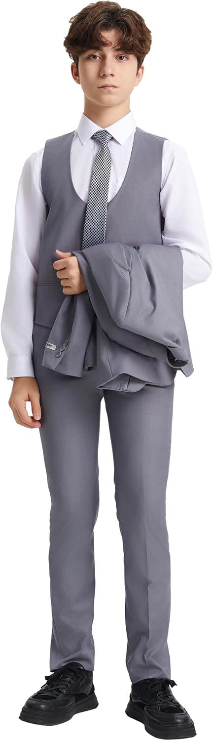imageSTACY ADAMS Boys Classic 5Piece Suit Set  Blazer Vest Pants Shirt ampamp TieGrey