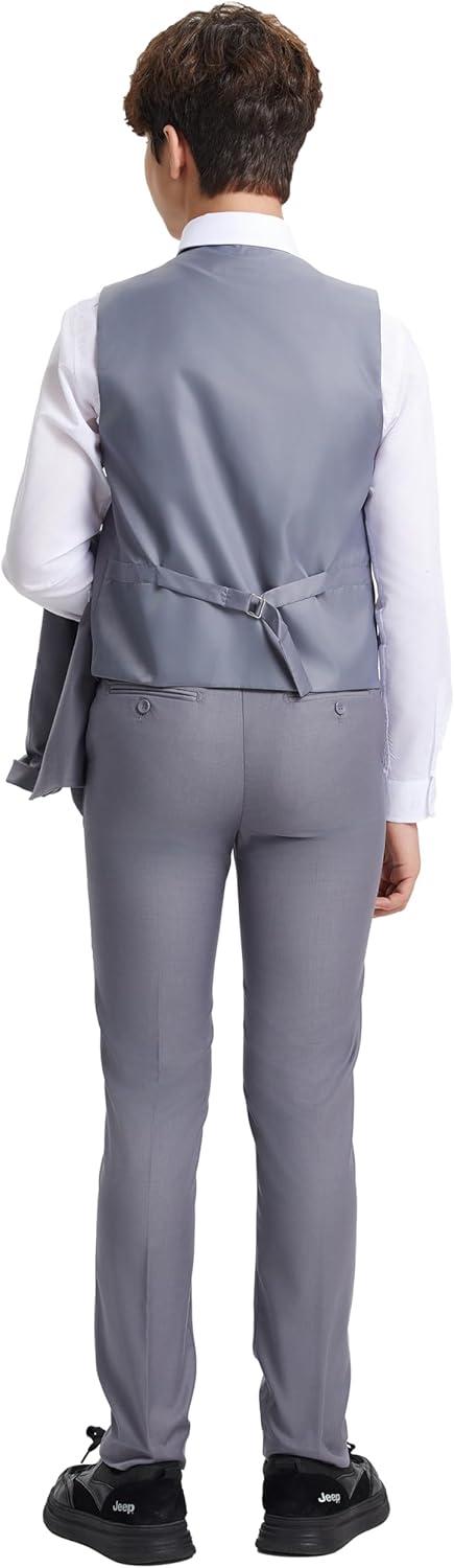 imageSTACY ADAMS Boys Classic 5Piece Suit Set  Blazer Vest Pants Shirt ampamp TieGrey