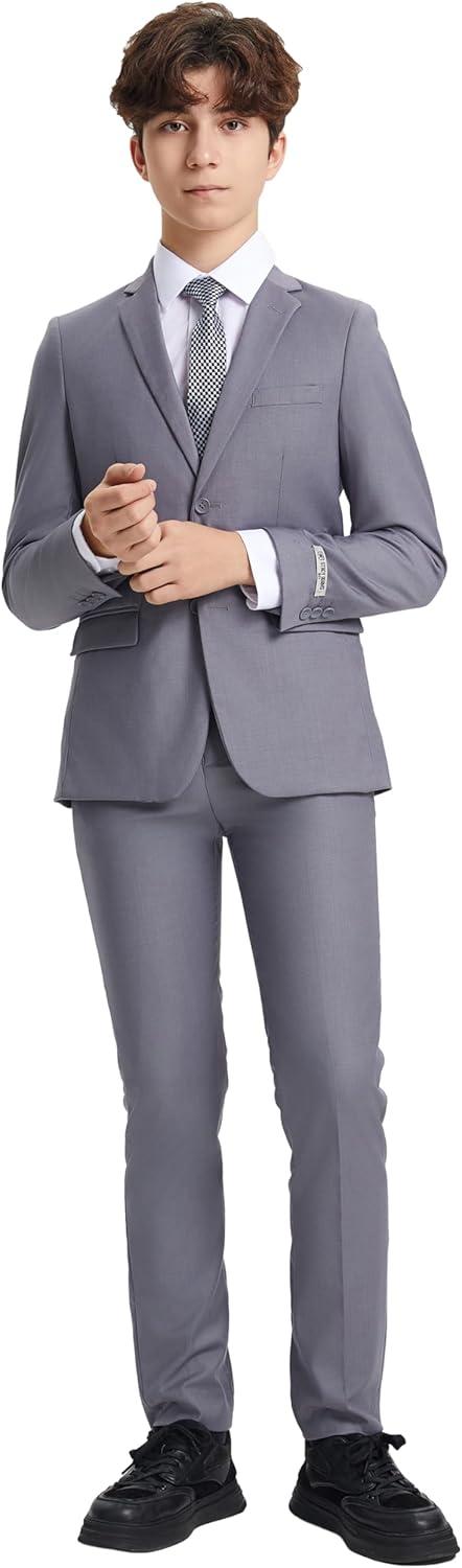 imageSTACY ADAMS Boys Classic 5Piece Suit Set  Blazer Vest Pants Shirt ampamp TieGrey