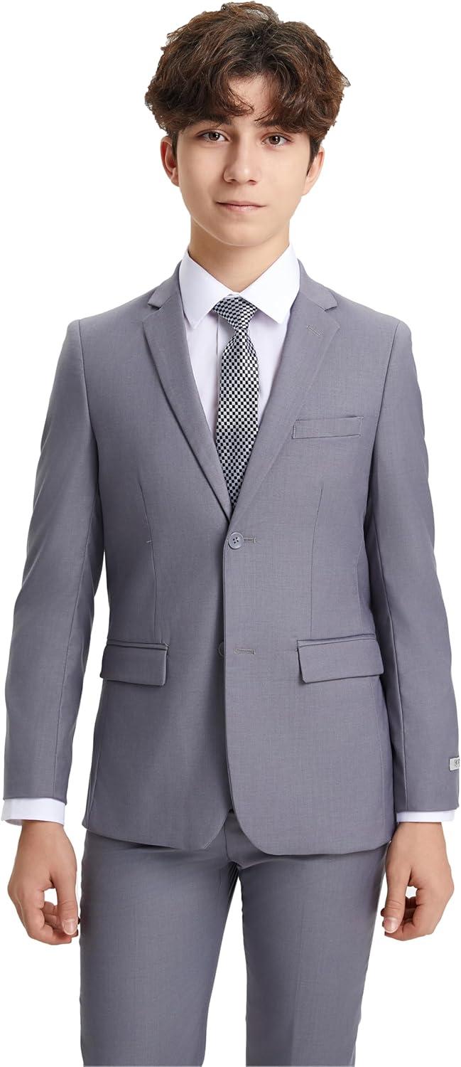 imageSTACY ADAMS Boys Classic 5Piece Suit Set  Blazer Vest Pants Shirt ampamp TieGrey