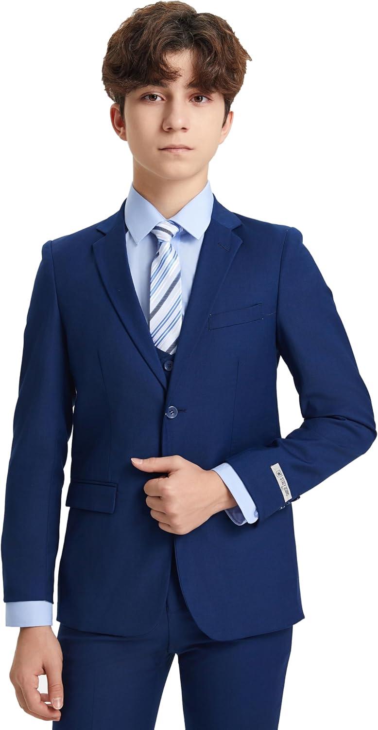 imageSTACY ADAMS Boys Classic 5Piece Suit Set  Blazer Vest Pants Shirt ampamp TieIndigo Blue