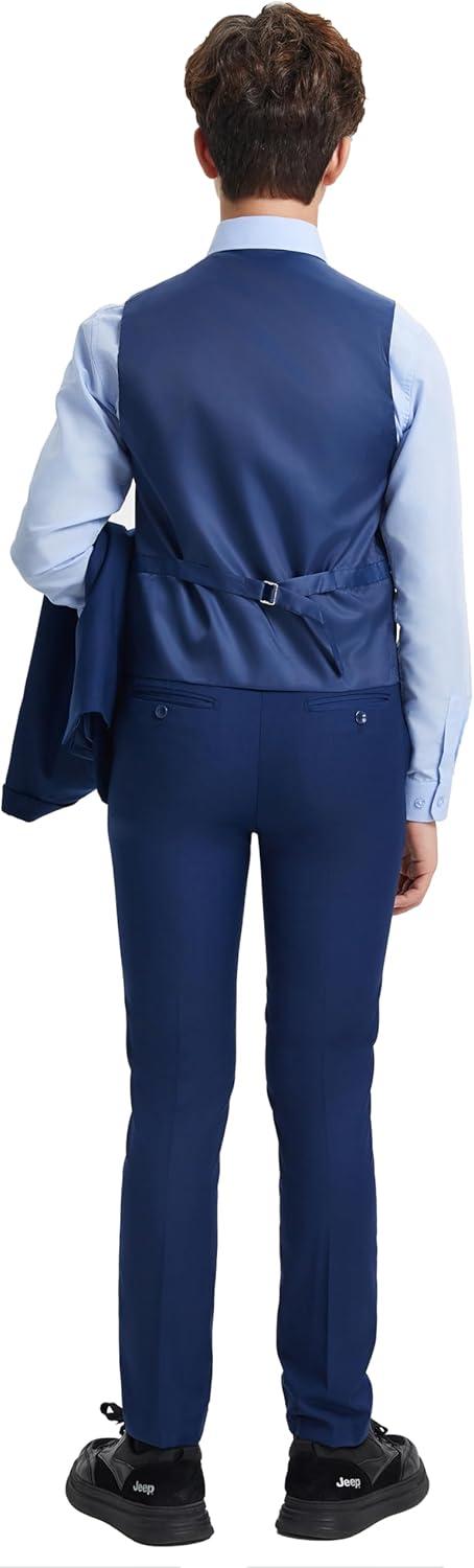imageSTACY ADAMS Boys Classic 5Piece Suit Set  Blazer Vest Pants Shirt ampamp TieIndigo Blue