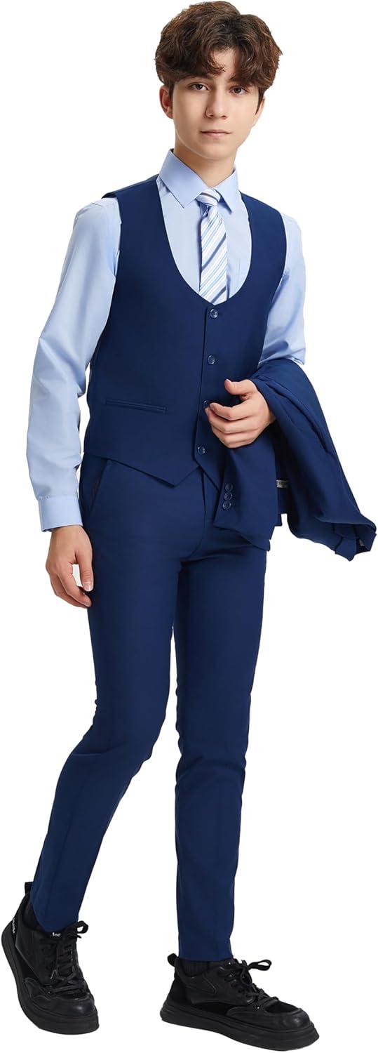 imageSTACY ADAMS Boys Classic 5Piece Suit Set  Blazer Vest Pants Shirt ampamp TieIndigo Blue