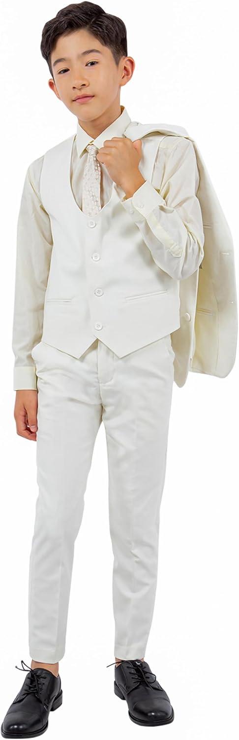 imageSTACY ADAMS Boys Classic 5Piece Suit Set  Blazer Vest Pants Shirt ampamp TieIvory