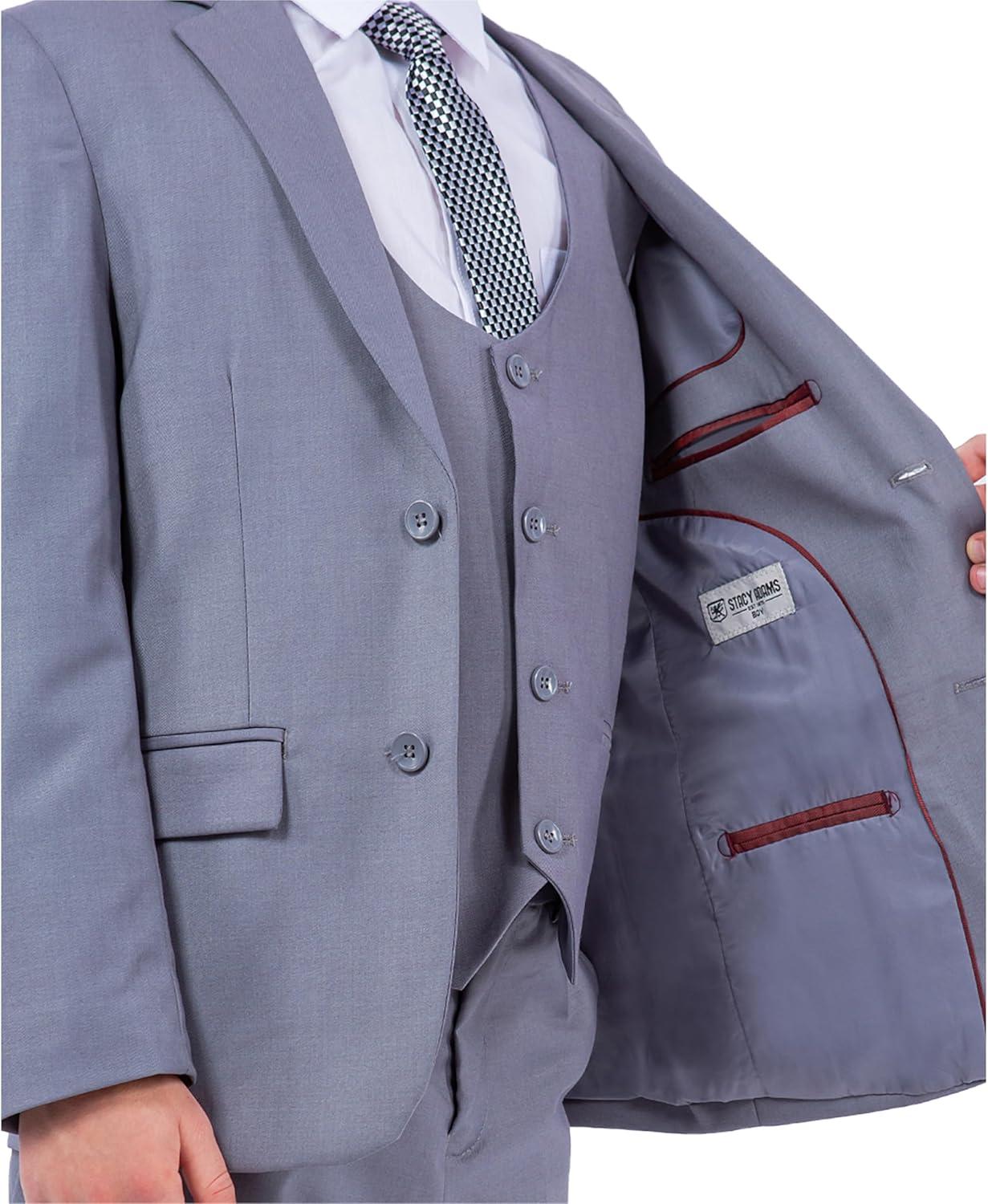 imageSTACY ADAMS Boys Classic 5Piece Suit Set  Blazer Vest Pants Shirt ampamp TieMedium Grey