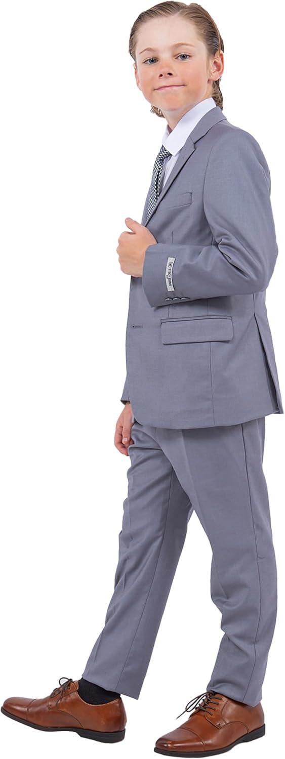 imageSTACY ADAMS Boys Classic 5Piece Suit Set  Blazer Vest Pants Shirt ampamp TieMedium Grey