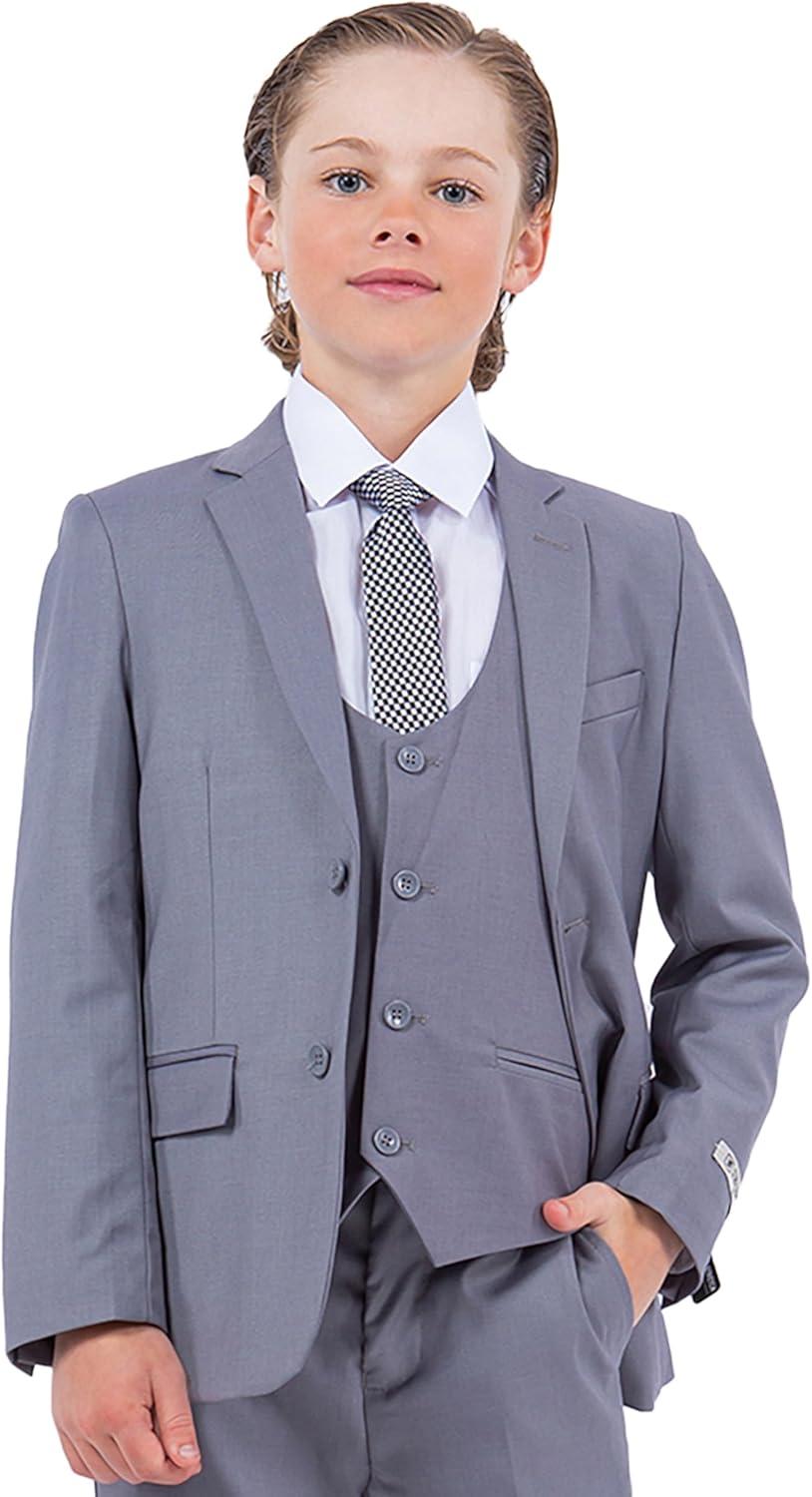 imageSTACY ADAMS Boys Classic 5Piece Suit Set  Blazer Vest Pants Shirt ampamp TieMedium Grey