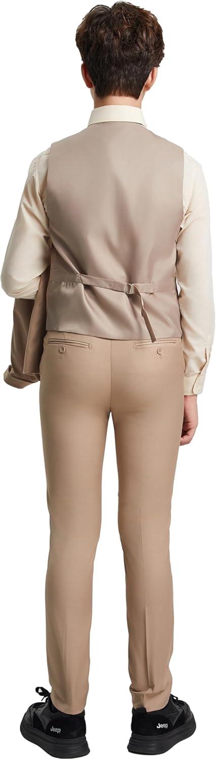 imageSTACY ADAMS Boys Classic 5Piece Suit Set  Blazer Vest Pants Shirt ampamp TieMedium Tan