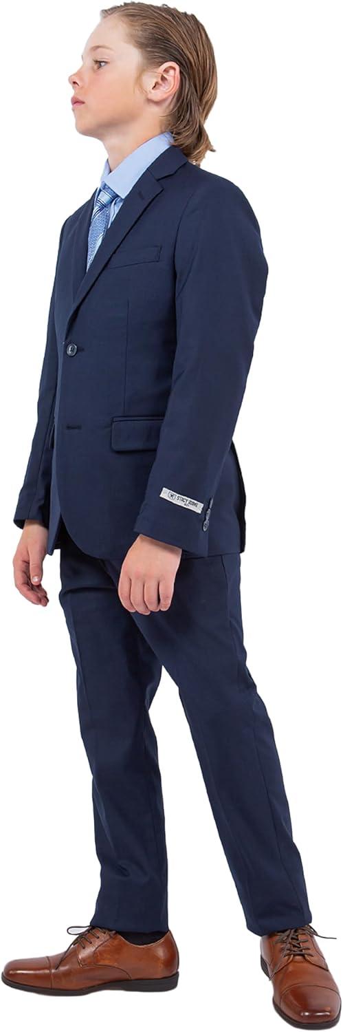 imageSTACY ADAMS Boys Classic 5Piece Suit Set  Blazer Vest Pants Shirt ampamp TieNavy