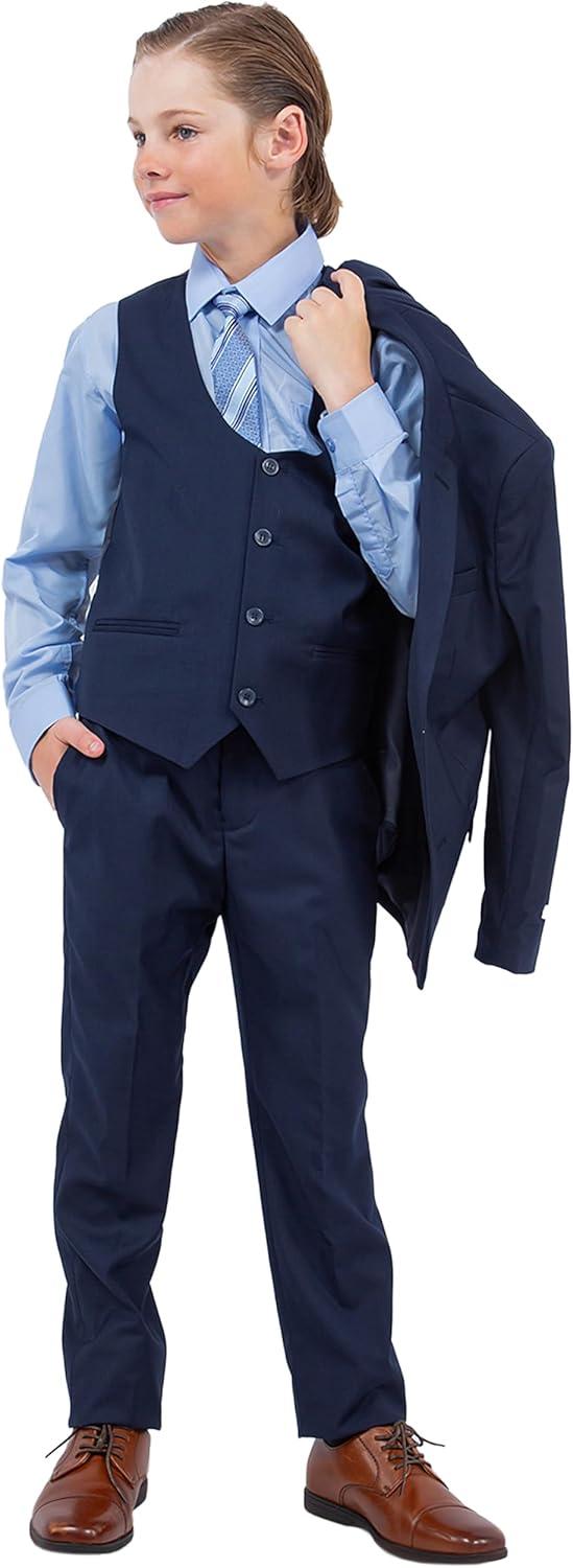 imageSTACY ADAMS Boys Classic 5Piece Suit Set  Blazer Vest Pants Shirt ampamp TieNavy
