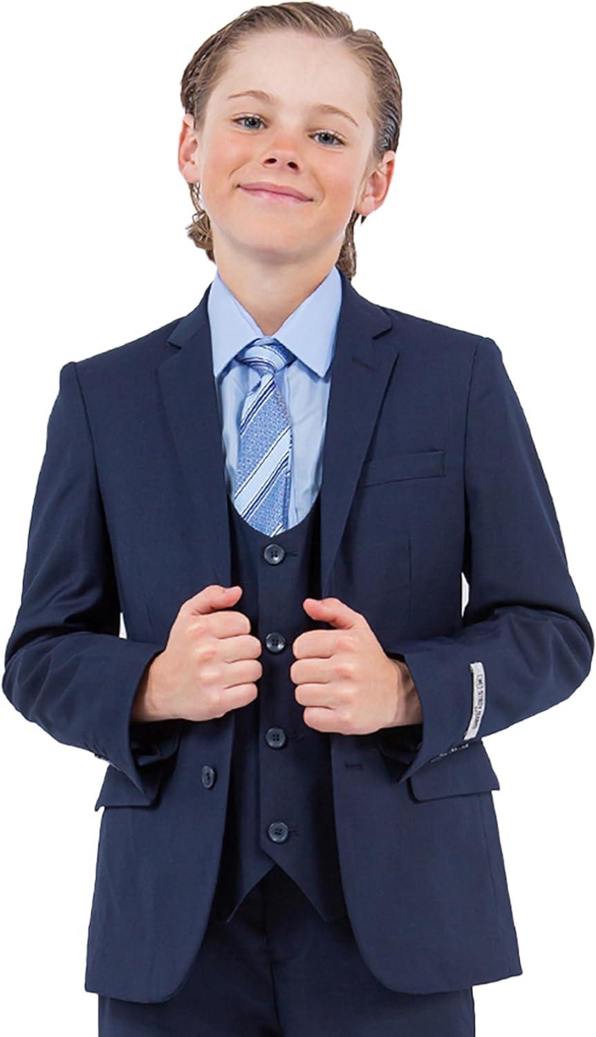 imageSTACY ADAMS Boys Classic 5Piece Suit Set  Blazer Vest Pants Shirt ampamp TieNavy