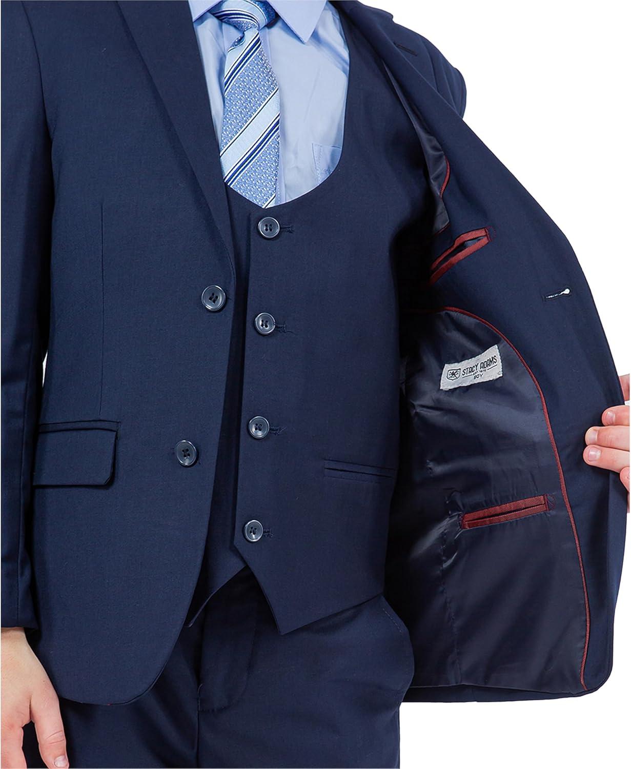 imageSTACY ADAMS Boys Classic 5Piece Suit Set  Blazer Vest Pants Shirt ampamp TieNavy