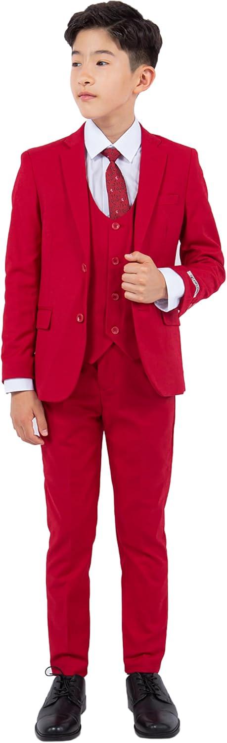 imageSTACY ADAMS Boys Classic 5Piece Suit Set  Blazer Vest Pants Shirt ampamp TieRed