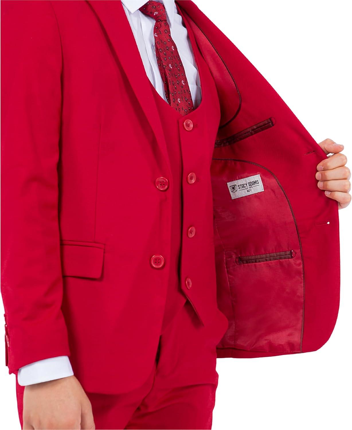 imageSTACY ADAMS Boys Classic 5Piece Suit Set  Blazer Vest Pants Shirt ampamp TieRed