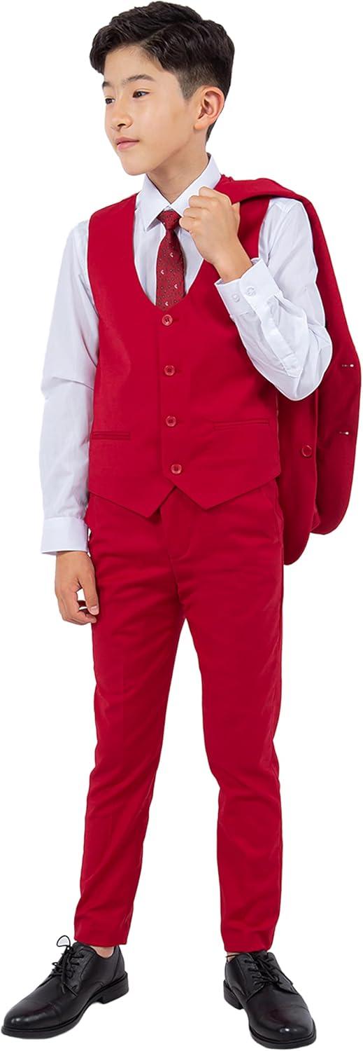 imageSTACY ADAMS Boys Classic 5Piece Suit Set  Blazer Vest Pants Shirt ampamp TieRed
