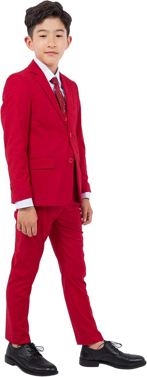 imageSTACY ADAMS Boys Classic 5Piece Suit Set  Blazer Vest Pants Shirt ampamp TieRed