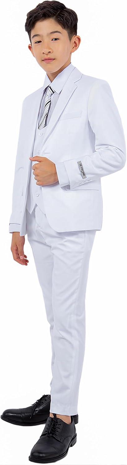 imageSTACY ADAMS Boys Classic 5Piece Suit Set  Blazer Vest Pants Shirt ampamp TieWhite