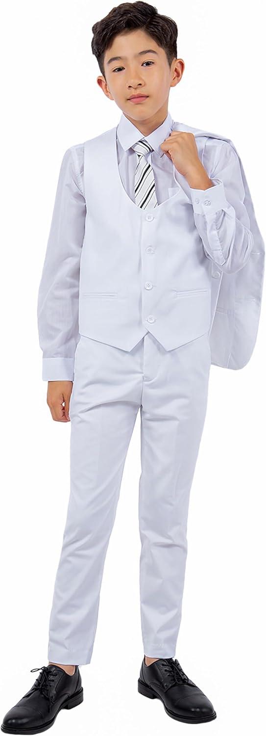 imageSTACY ADAMS Boys Classic 5Piece Suit Set  Blazer Vest Pants Shirt ampamp TieWhite